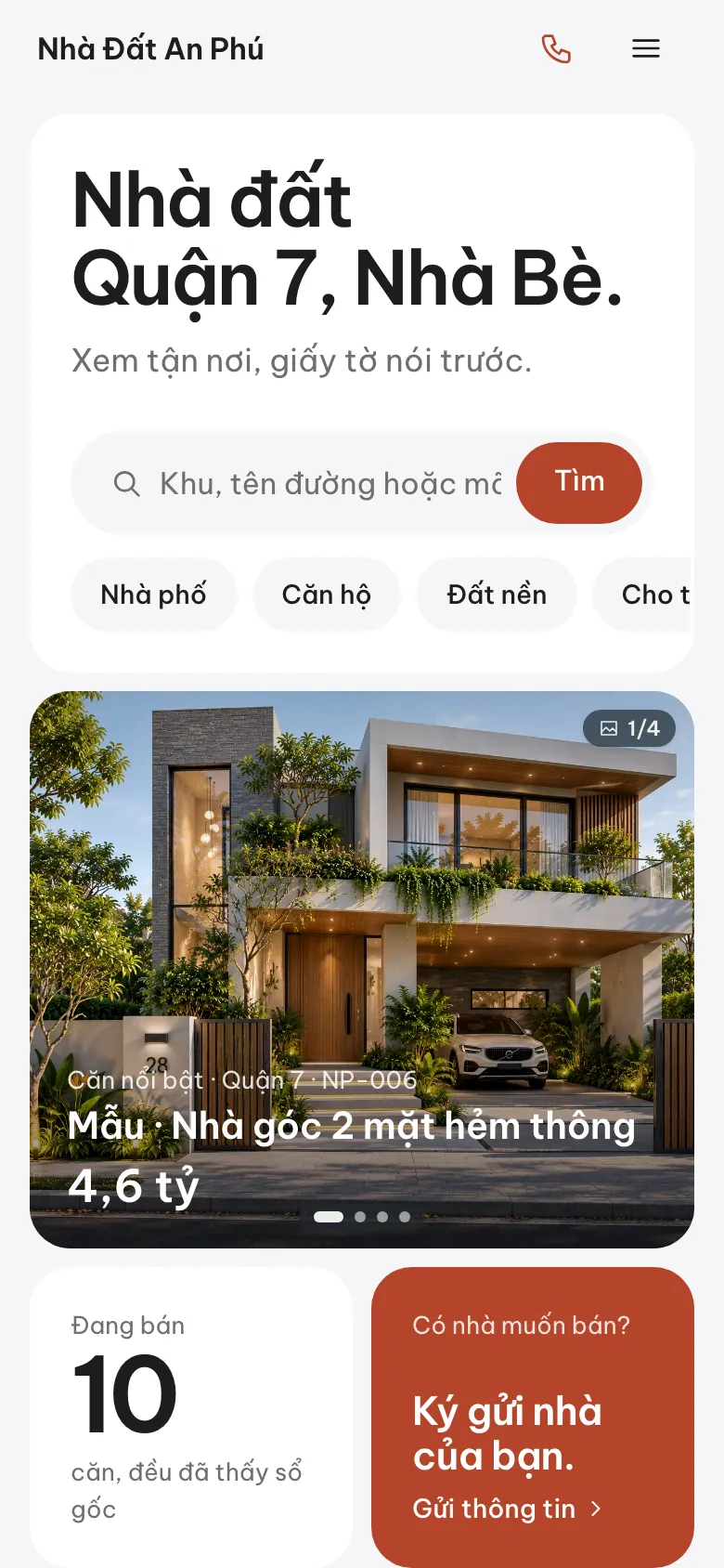 Trang chủ trên điện thoại