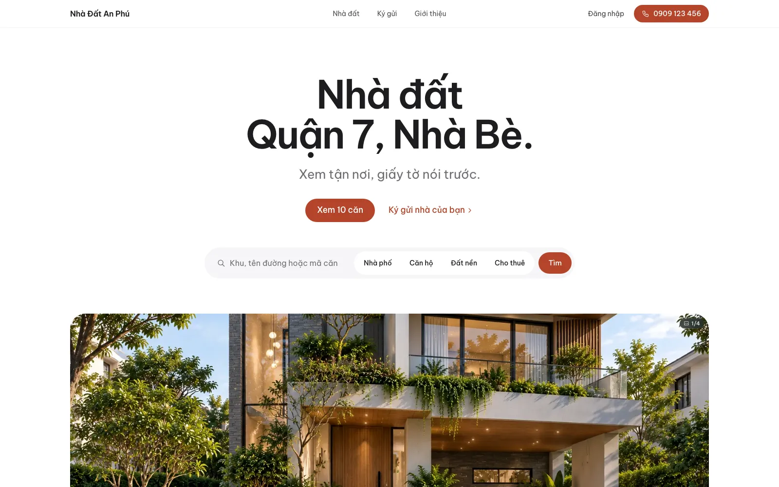 Trang chủ · mẫu Tối giản — chữ lớn giữa trang