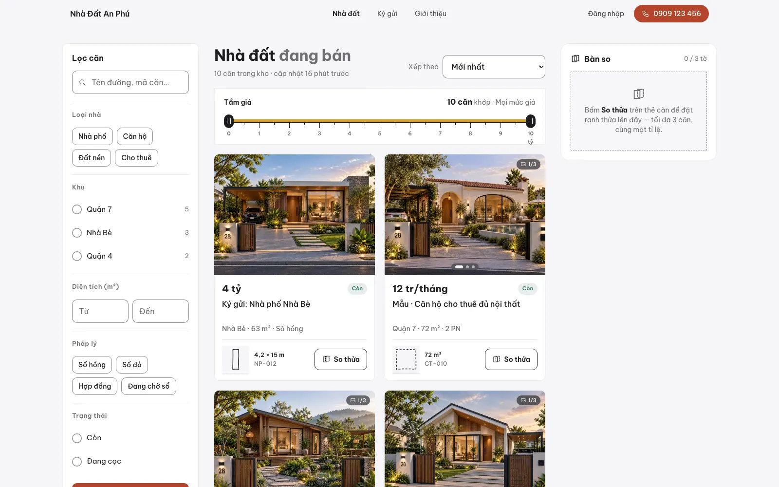 Trang Nhà đất — cột lọc, thước tầm giá, bàn so thửa